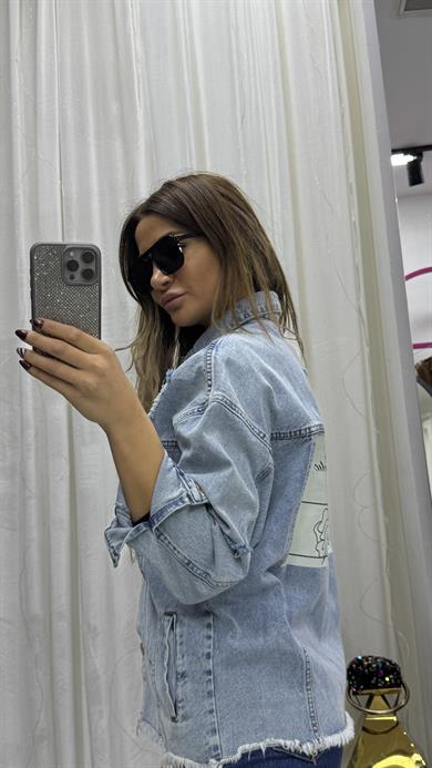 Oversize Jean Gömlek Ceket -Mavi