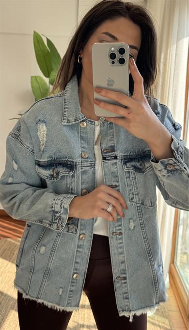 Oversize Jean Gömlek Ceket -Mavi