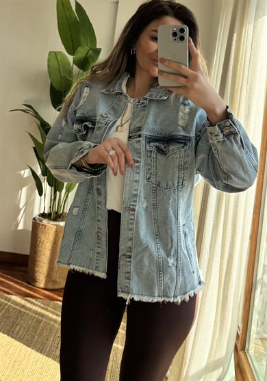 Oversize Jean Gömlek Ceket -Mavi