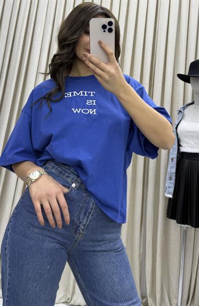 Oversize Kısa Kollu Tshirt -Mavi