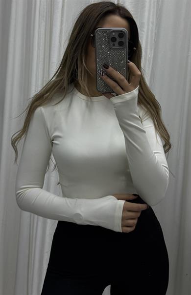 Parmak Detaylı Bisiklet Yaka Crop