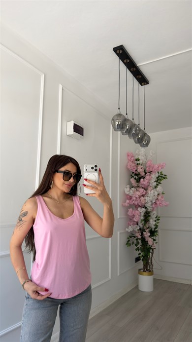 Pembe Askılı Viskon Atlet Bluz