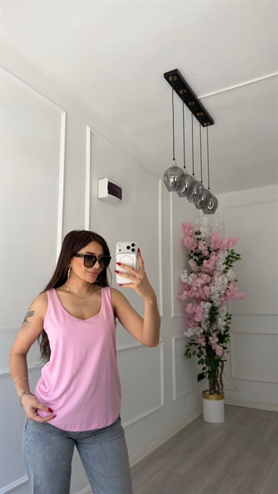 Pembe Askılı Viskon Atlet Bluz