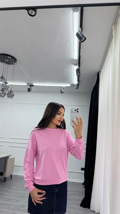 Pembe Bisiklet Yaka Sweatshirt