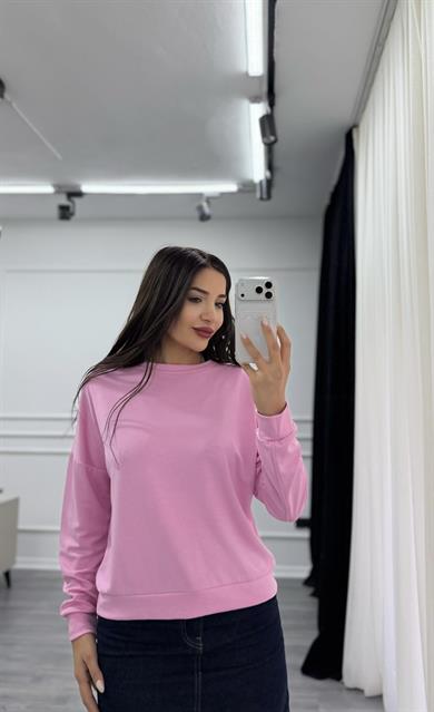 Pembe Bisiklet Yaka Sweatshirt