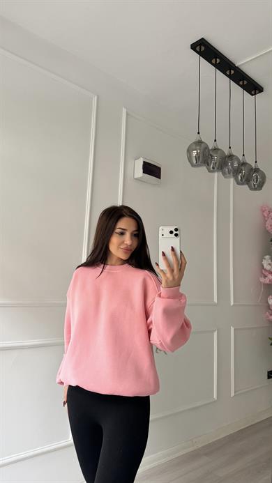 Pembe Labubu Nakışlı Oversize Şardonlu Sweatshirt
