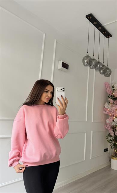 Pembe Labubu Nakışlı Oversize Şardonlu Sweatshirt