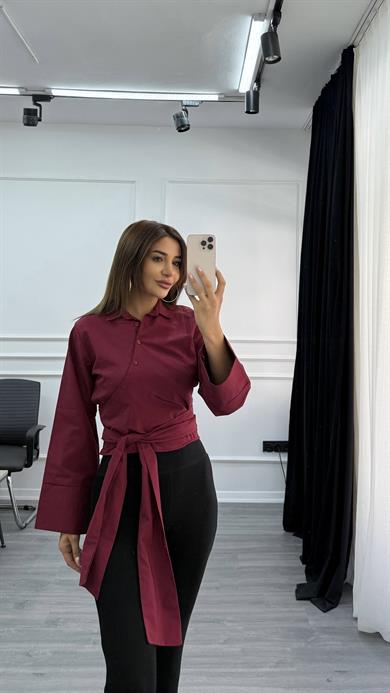 Poplin Yandan Bağlamalı Gömlek-Bordo