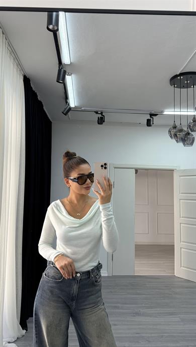 Premium Degaje Yaka Uzun Kol Bluz-yeşil