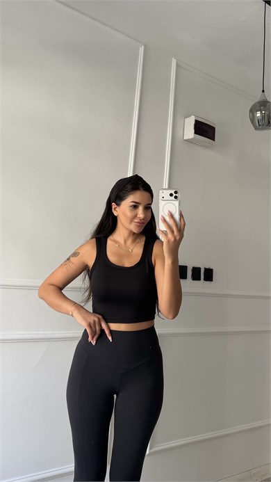 Premium Fit Ribana Crop Esnek Atlet  Siyah