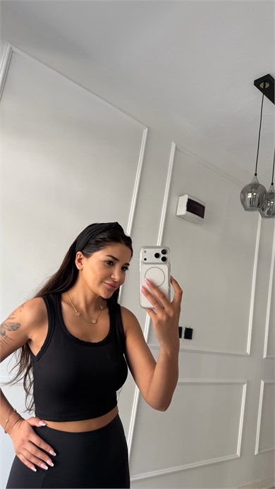 Premium Fit Ribana Crop Esnek Atlet  Siyah