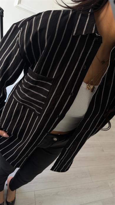 Premium Kalite Çizgili Gömlek Siyah