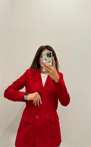 Premium Kalite Kruvaze Uzun Ceket-Kımızı