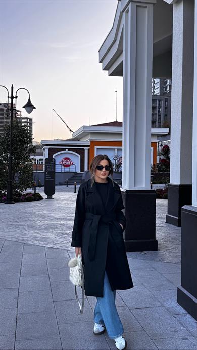Premium Kalite Yün Karışımlı Kaban-Siyah