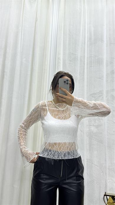 Regular Fit Kayık Yaka Dantel Esnek Örme Bluz