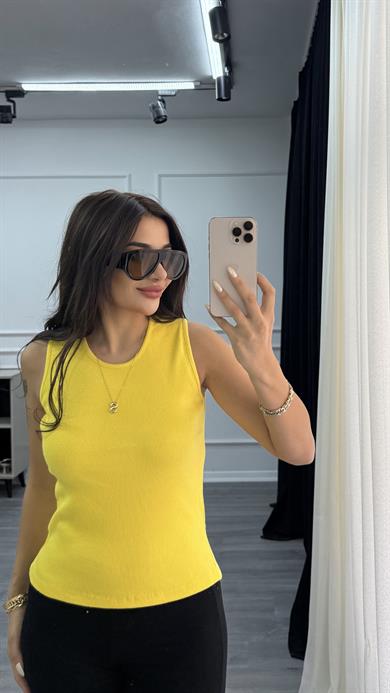 Sarı Esnek Bisiklet Yaka Kaşkorse Geniş Askılı -Bluz