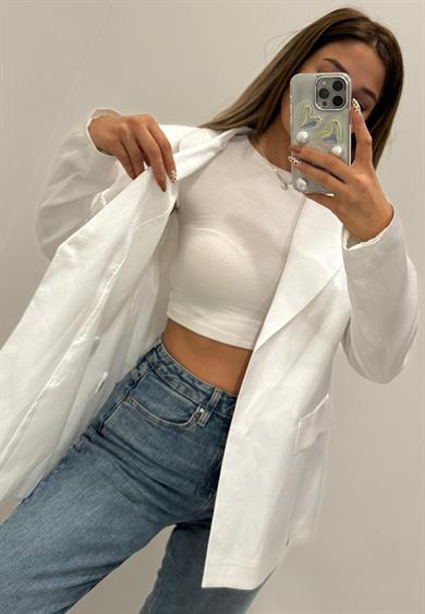 Saten Blazer Ceket - Beyaz