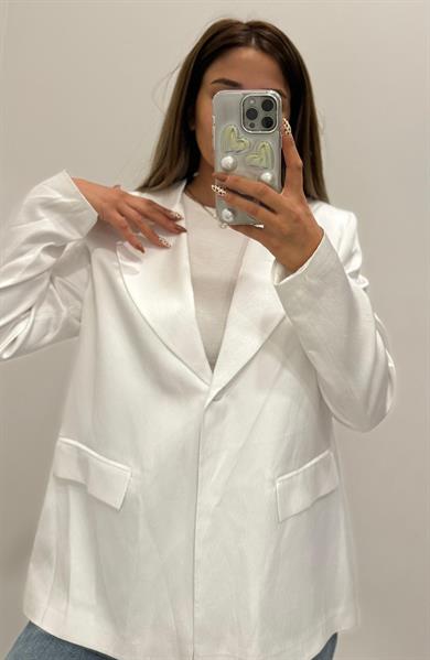 Saten Blazer Ceket - Beyaz