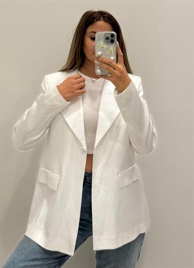 Saten Blazer Ceket - Beyaz