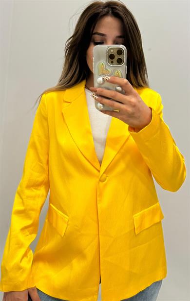 Saten Blazer Ceket -Sarı