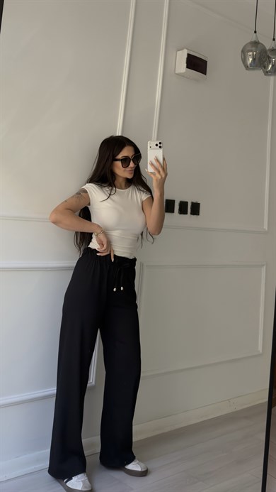 Siyah Ayrobin Bol Paça Pantolon 
