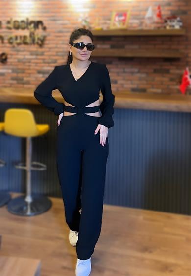Siyah Beli Düğümlü Özel Tasarım Kadın Tulum