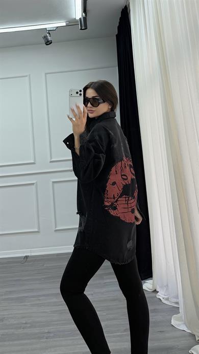 Siyah Denim Gömlek Yaka Elbise