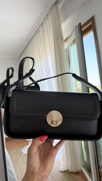 Yedek Askılı Siyah Deri Omuz Çantası Kadınlar için Küçük Sığır Derisi Çapraz Askılı Çanta Moda Kapaklı Cüzdan Kadın Zarif El Çantası