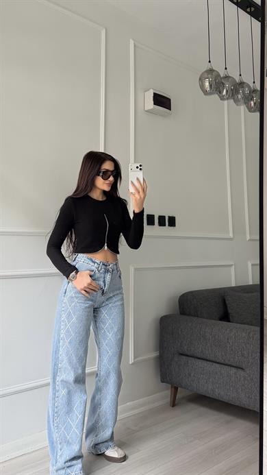 Siyah Fermuarlı Yumuşak Dokulu Bluz