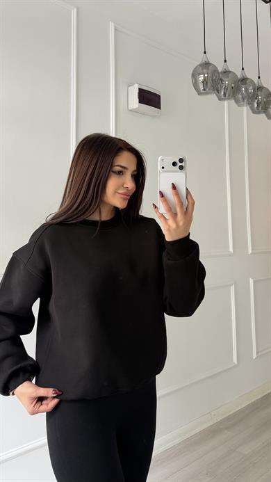 Siyah Labubu Nakışlı Oversize Şardonlu Sweatshirt