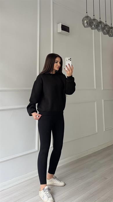 Siyah Labubu Nakışlı Oversize Şardonlu Sweatshirt