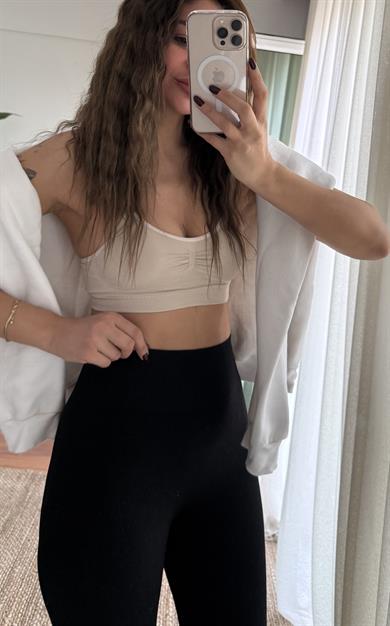 Sporcu Fitilli Yüksek Bel Dikişsiz Örme Fitilli Tayt-siyah
