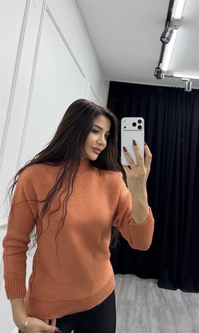Turuncu Dik Yaka Loose Fit Triko Kazak
