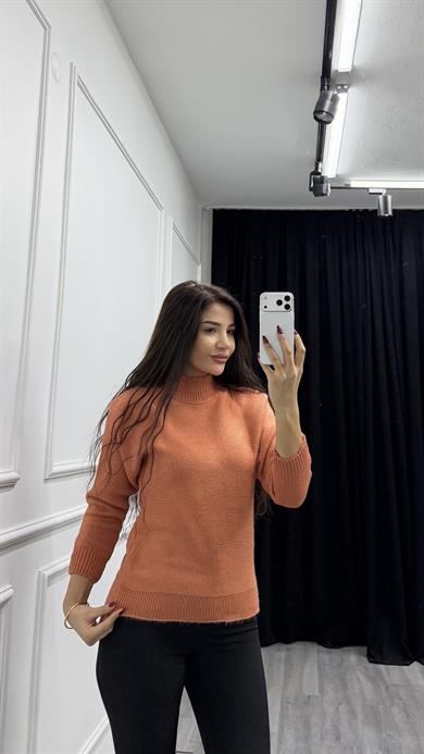 Turuncu Dik Yaka Loose Fit Triko Kazak