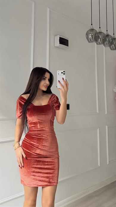 Turuncu Yanı Drape Detaylı Elbise