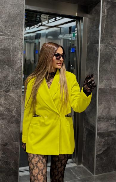 Yağ yeşili Cut-out detay Ceket
