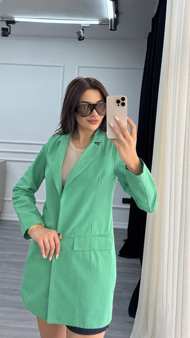 Yeşil Düğmeli Keten Blazer Ceket