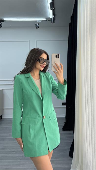 Yeşil Düğmeli Keten Blazer Ceket