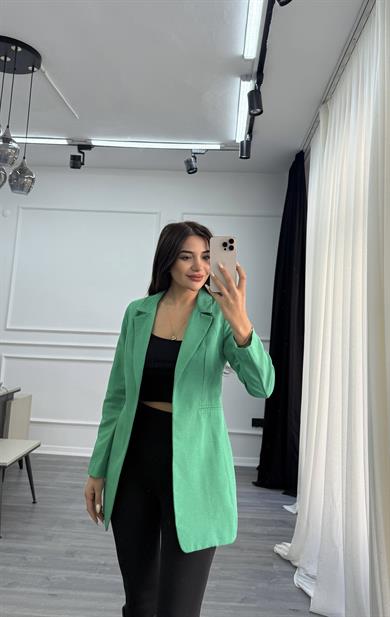 Yeşil Düğmesiz Keten Blazer Ceket