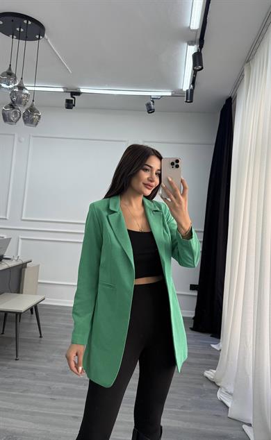 Yeşil Düğmesiz Keten Blazer Ceket