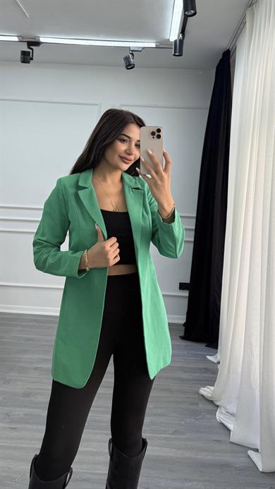 Yeşil Düğmesiz Keten Blazer Ceket