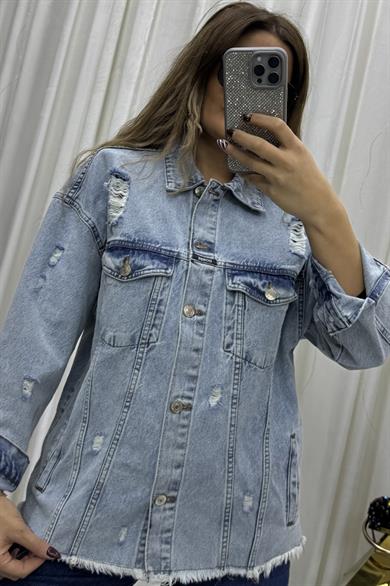 Oversize Jean Gömlek Ceket -Mavi