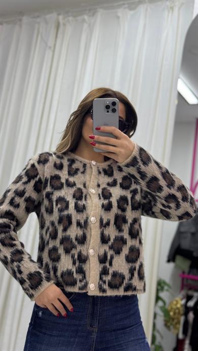 Yumoş Hırka Leopar Desenli