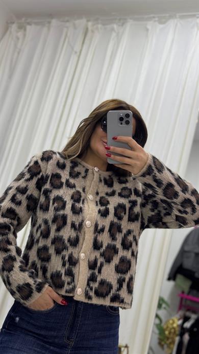 Yumoş Hırka Leopar Desenli