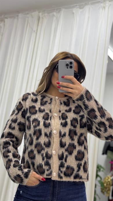 Yumoş Hırka Leopar Desenli