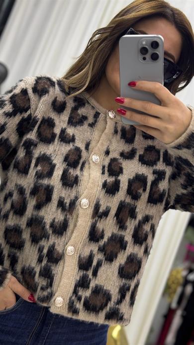 Yumoş Hırka Leopar Desenli
