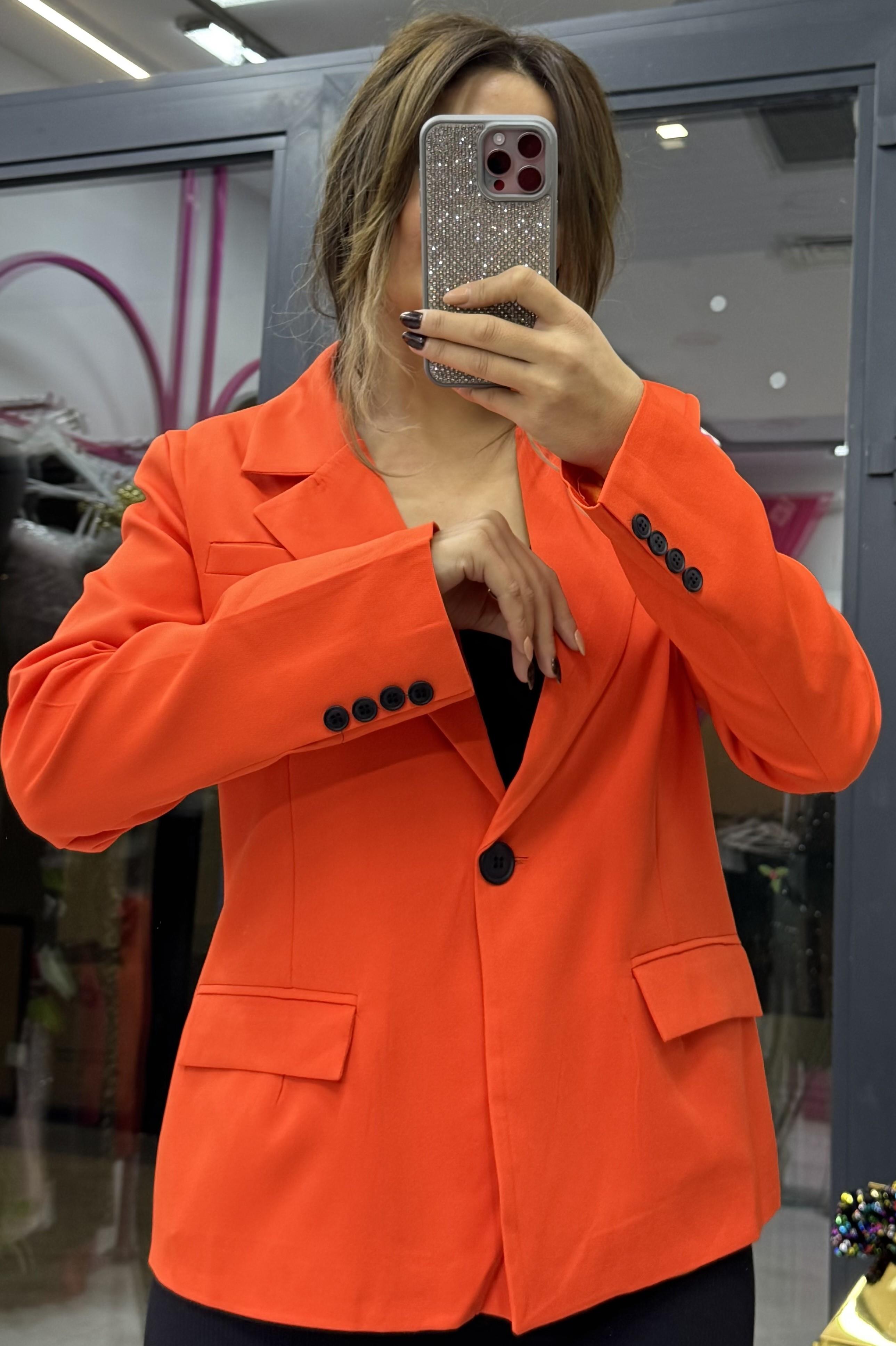  Oversize Tek Düğmeli Turuncu Blazer Ceket