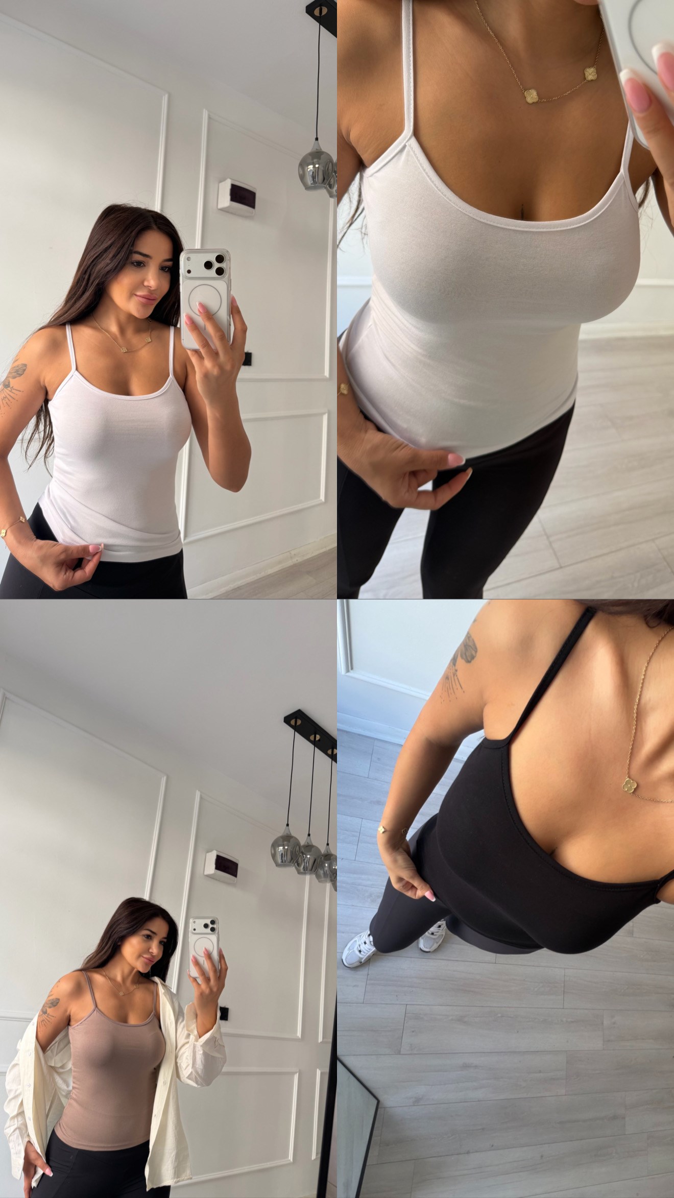 3`lü Basic Atlet Bluz Bej-Siyah-Beyaz