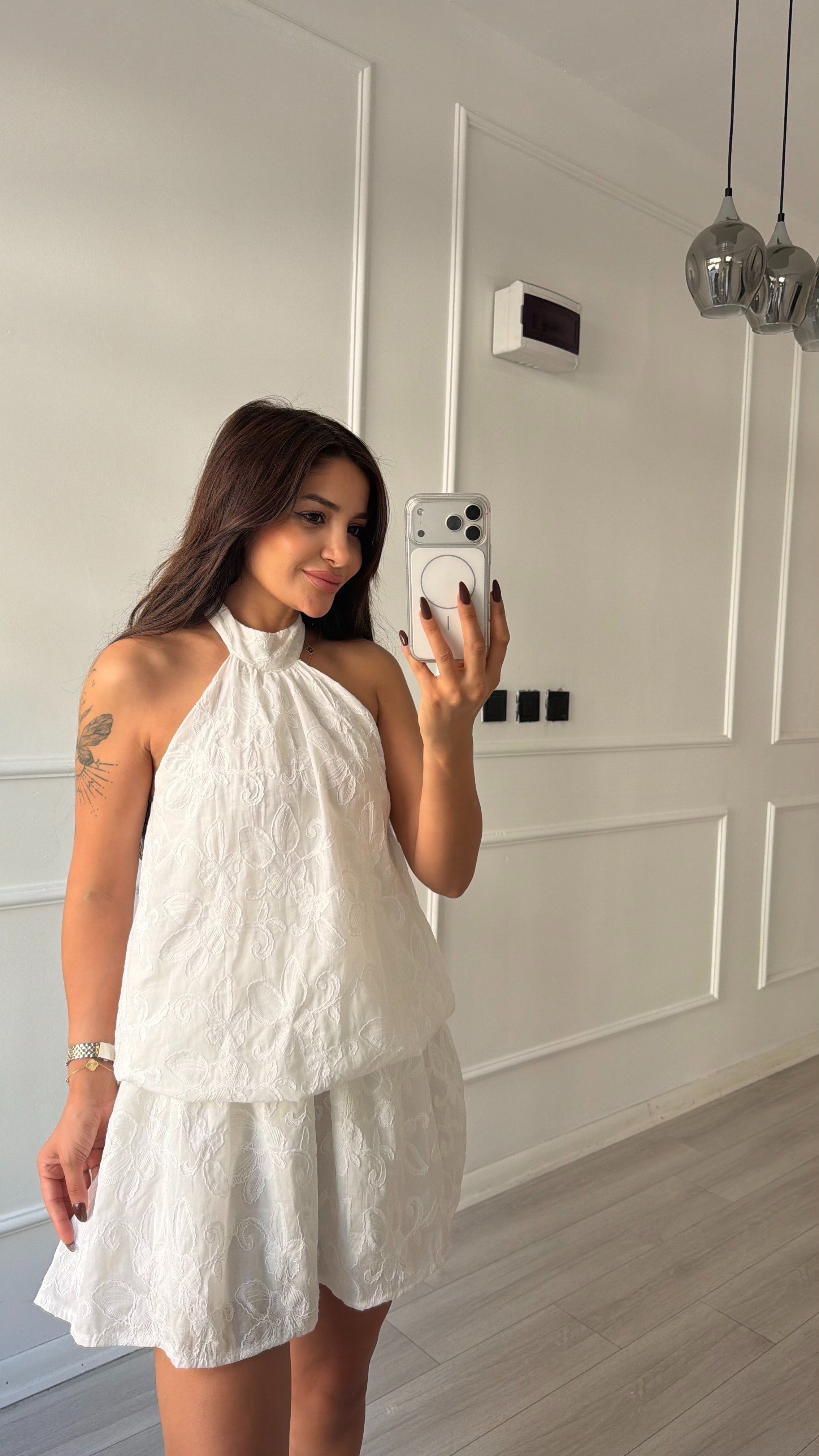 Beyaz  Halter Yaka Mini Elbise