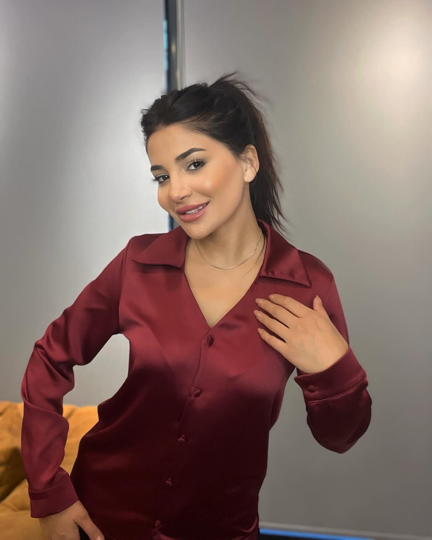 Bordo Basic Uzun Kollu  Kadın Saten Gömlek